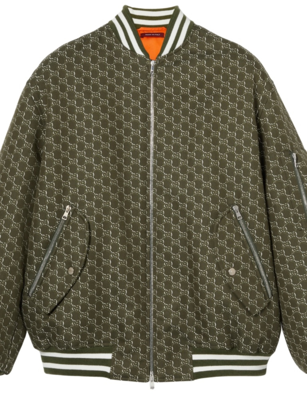 Gucci GG Shadow Green Logo Padded Runway Zip Bomber Varsity Teddy Jacket Sz 48